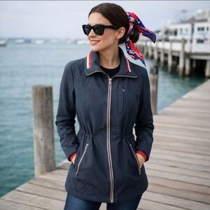 Tommy Hilfiger iconic navy soft shell long Coastal Preppy anorak jacket sz S